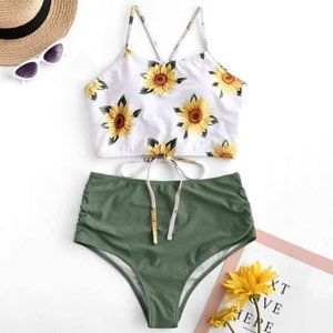 Women's Lace-up Criss Cross Back Bikini Green